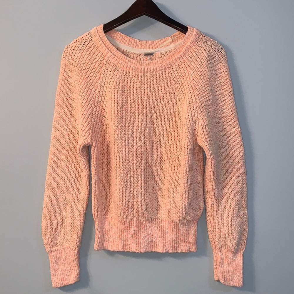 Free People Sweater soft orange and white mix Oversized Chunky wool Knit Cropped